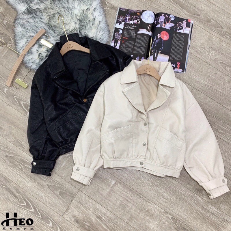 ÁO KHOÁC DA CỔ VEST BO GẤU