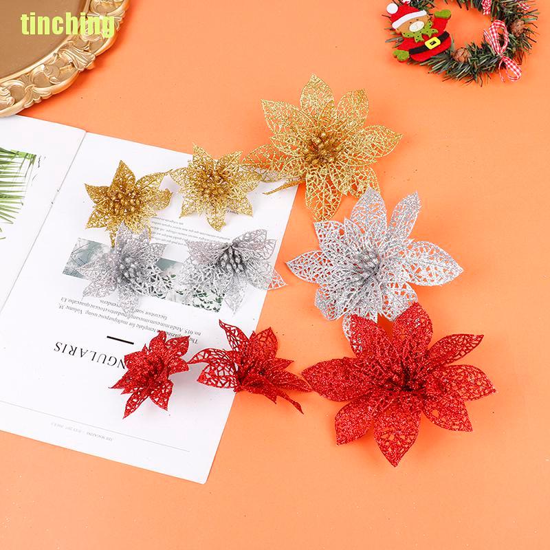Bộ 12 Bông Hoa Nhựa Lấp Lánh Trang Trí Giáng Sinh