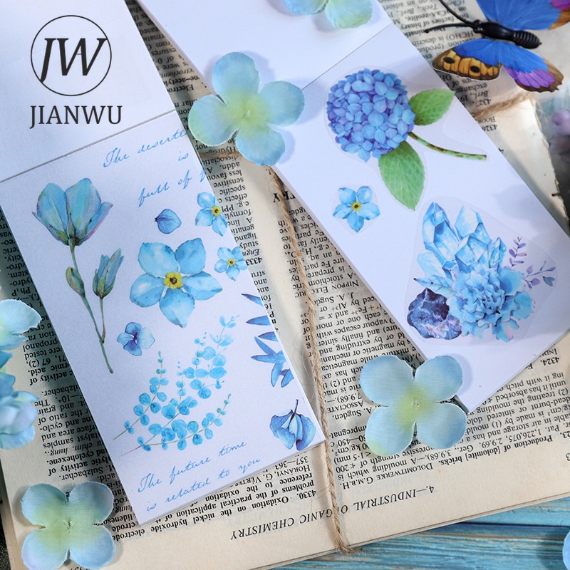 Bộ 4 Tấm Sticker PET Trong Suốt Họa Tiết Hoa Dùng Trang Trí Sổ Tay Phong Cách Vintage