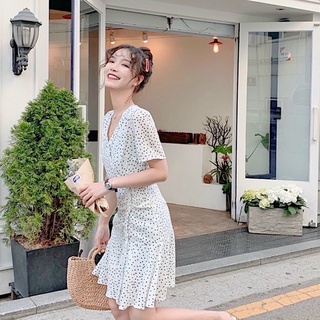 Đầm váy bi trắng cổ V (kèm hình thật)