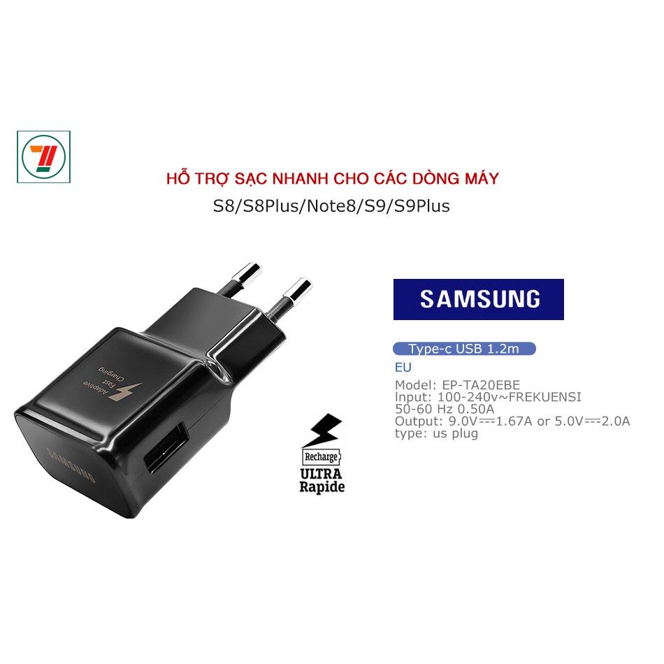 Củ sạc nhanh kèm cáp sạc nhanh Type C Samsung Galaxy S8/ S8 Plus và các máy sử dụng sạc đầu cắm Type C/ BOSACS8