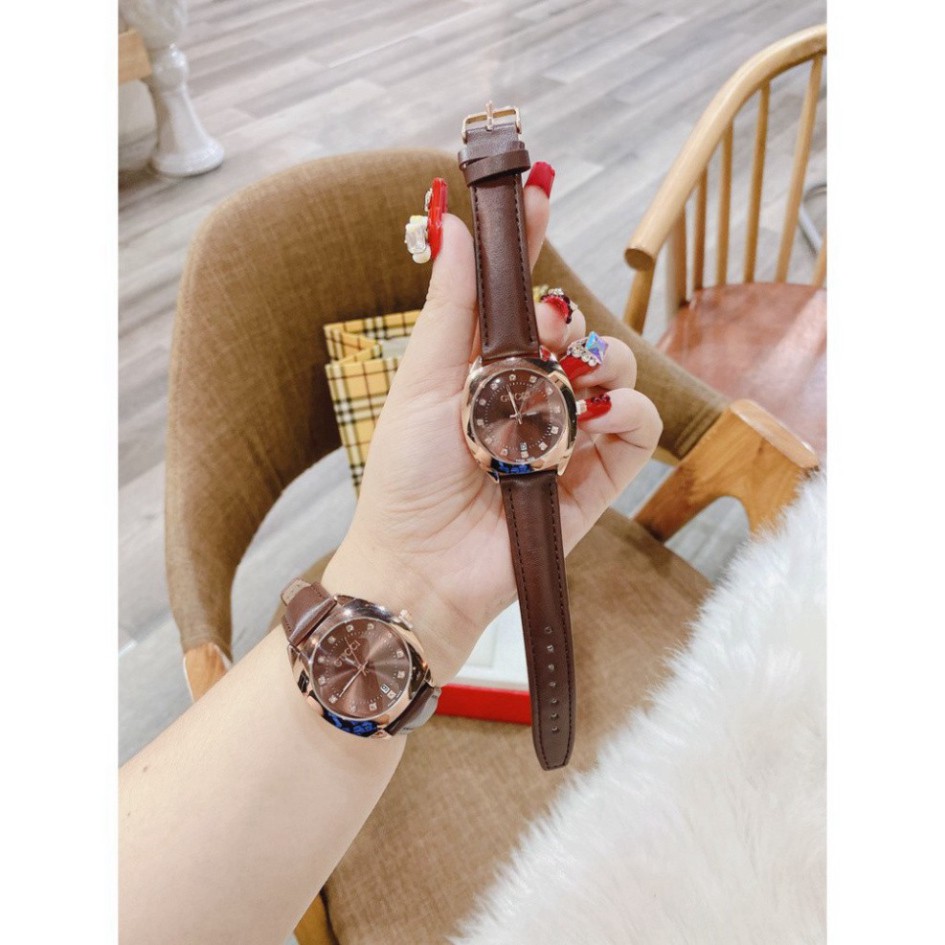 Đồng hồ nữ GUCCI dây da nâu sang trọng, thiết kê tinh tế thời thượng, chống nước, bảo hành 12 tháng