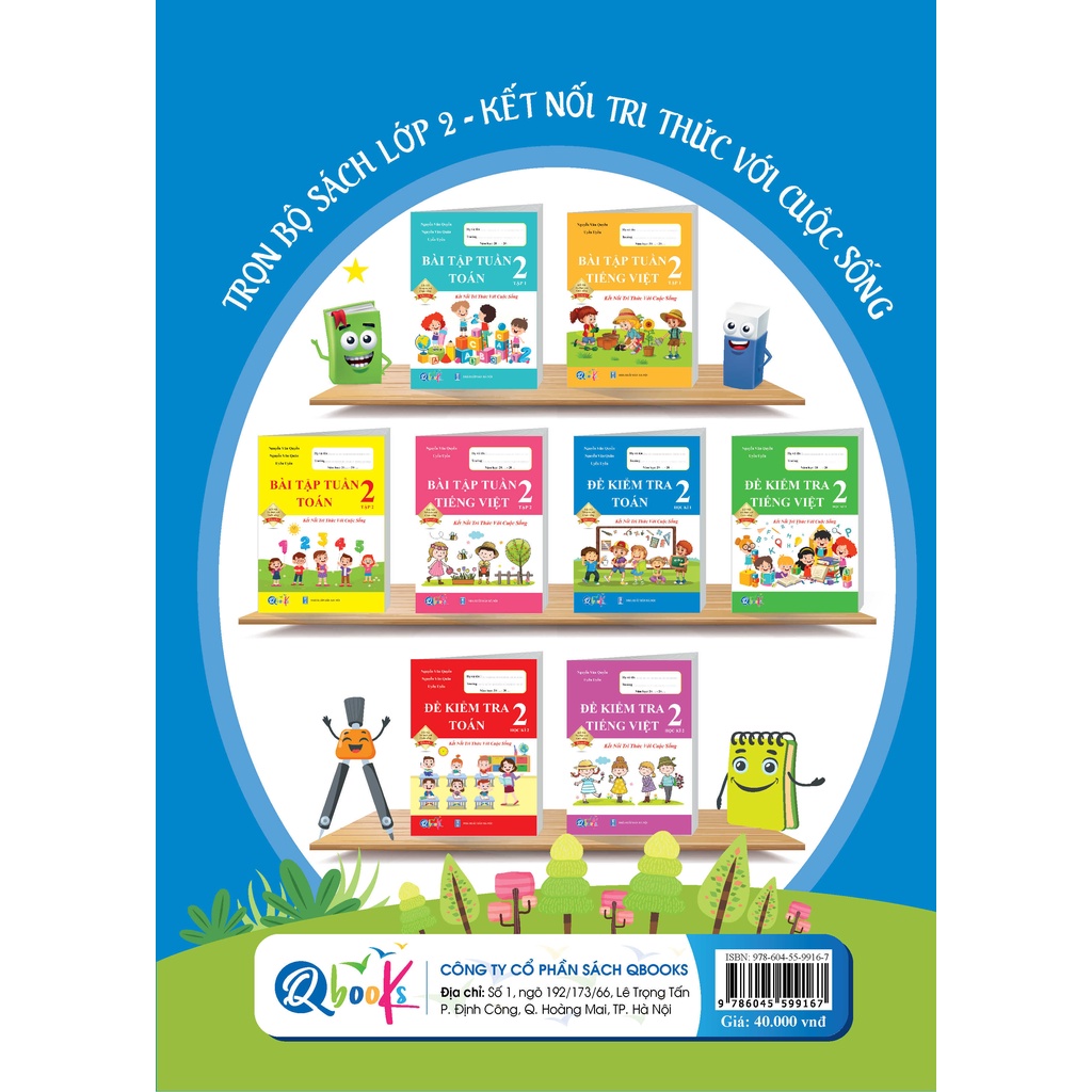 Sách Đề kiểm tra toán lớp 2 học kì 1 QBOOKS   Hải Anh Books