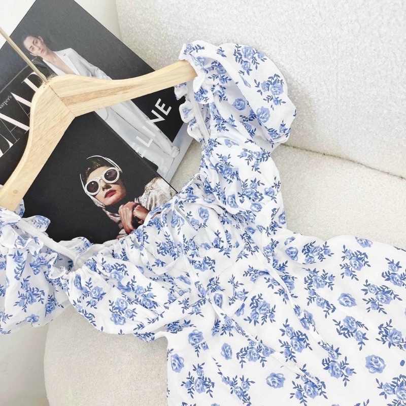 Hình chụp thật YenCloset - Đầm hoa xanh xẻ đùi thướt tha, nữ tính