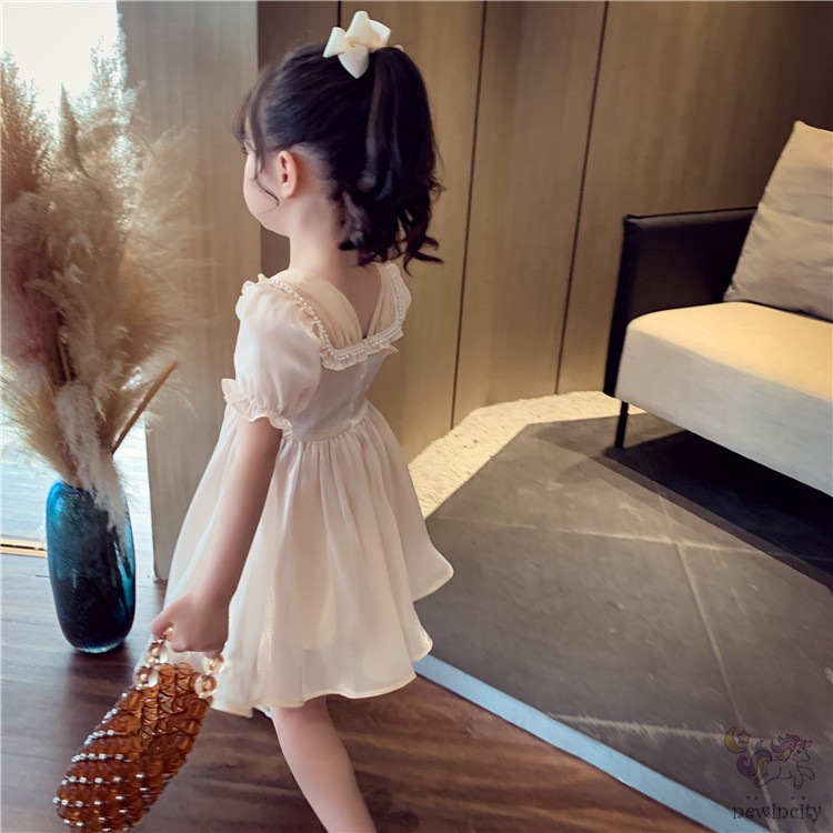 Đầm Công Chúa Vải Satin Tay Phồng Kiểu Hàn Quốc Xinh Xắn Cho Bé Gái