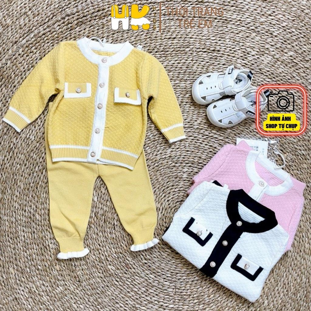 Bộ quần áo len cho bé HK KIDS kiểu cài cúc có túi, chất len cao cấp mềm mịn đanh lì size bé từ 0 đến 3 tuổi