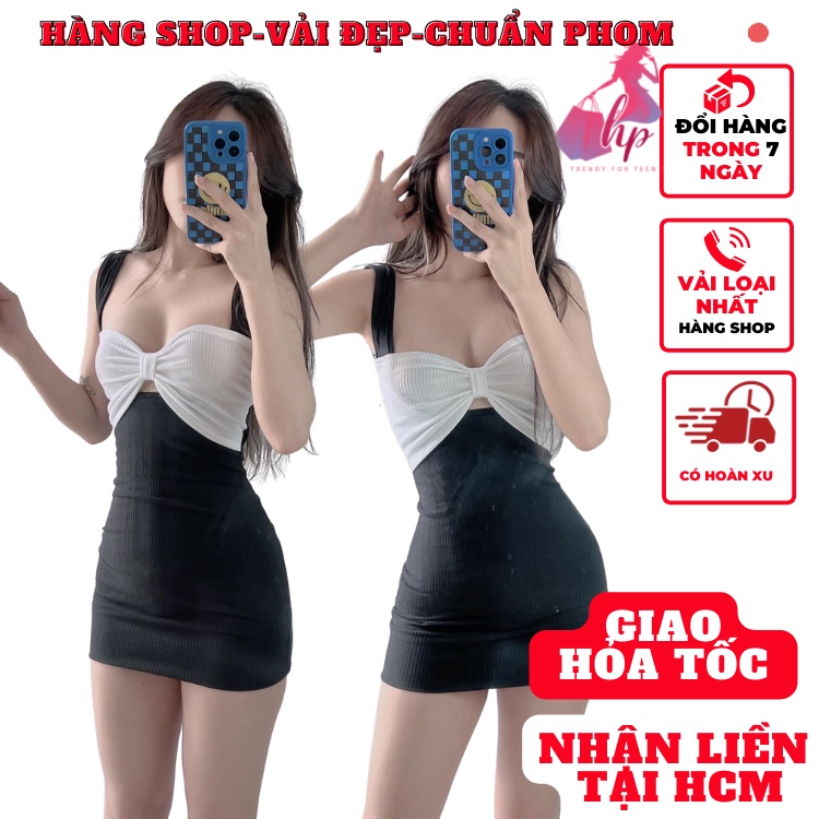 Váy đầm nữ 2 dây bản dáng ngắn ôm body màu đen dự tiệc sang chảnh hàn quốc không có mút ngực- mã VD193