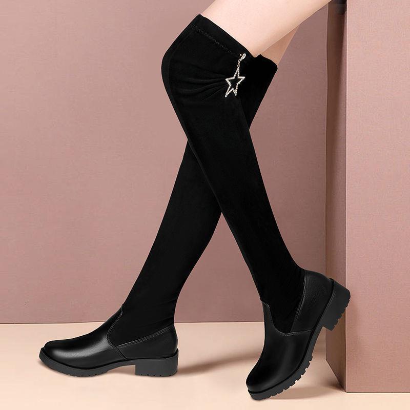 Giày bốt cao gót cổ cao qua gối co giãn có size lớn 35-43 41
