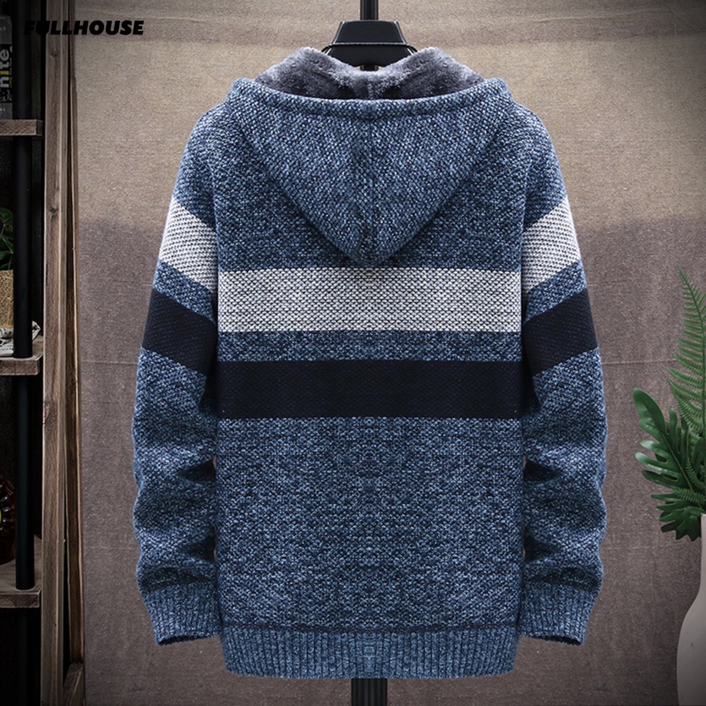 Áo Khoác Cardigan Dệt Kim Tay Dài Có Nón Phối Khóa Kéo Màu Sắc Thời Trang Thu Đông Cho Nam