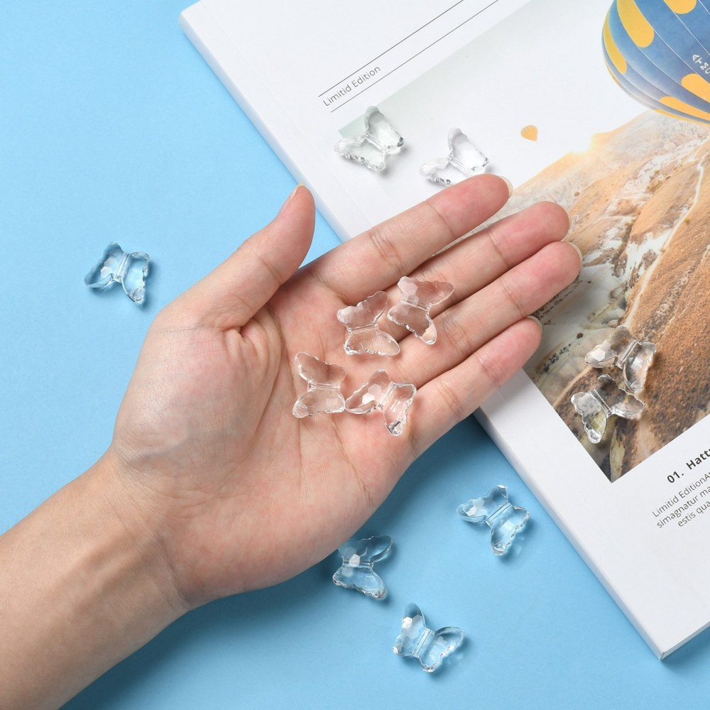 Set 10-100 Hạt Nhựa Acrylic Trong Suốt Hình Bướm Đường Kính 22mm Rộng 18mm Rộng 9mm Dày: 2mm
