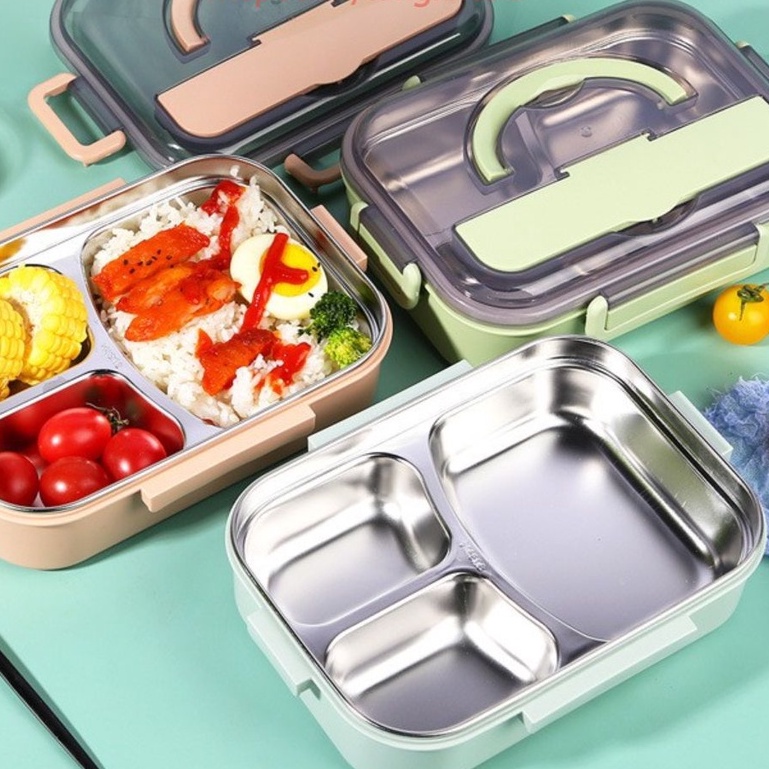 Khay cơm cho bé - Hộp cơm văn phòng giữ nhiệt 304 Tặng Kèm bộ đũa Muỗng Thìa Cá Nhân Cao Cấp - GIADUNGHANOI39