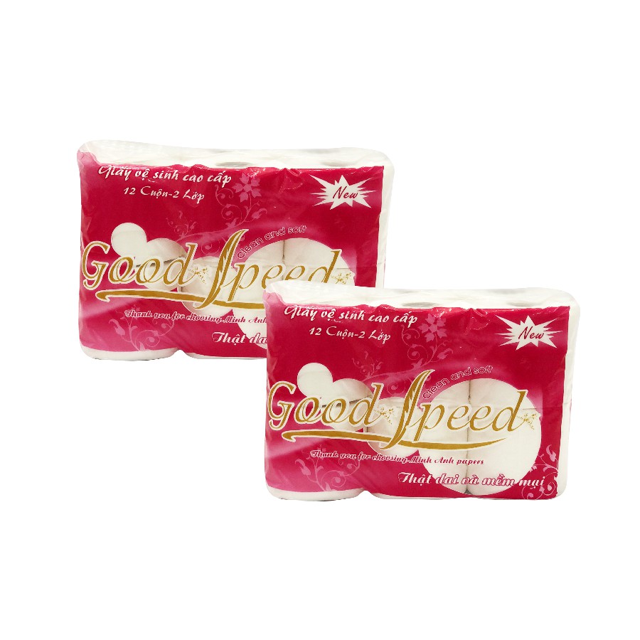 COMBO 2 DÂY GIẤY VỆ SINH 12 CUỘN 2 LỚP MÀNG ĐỎ CÓ LÕI GOODSPEED || TOILET PAPER