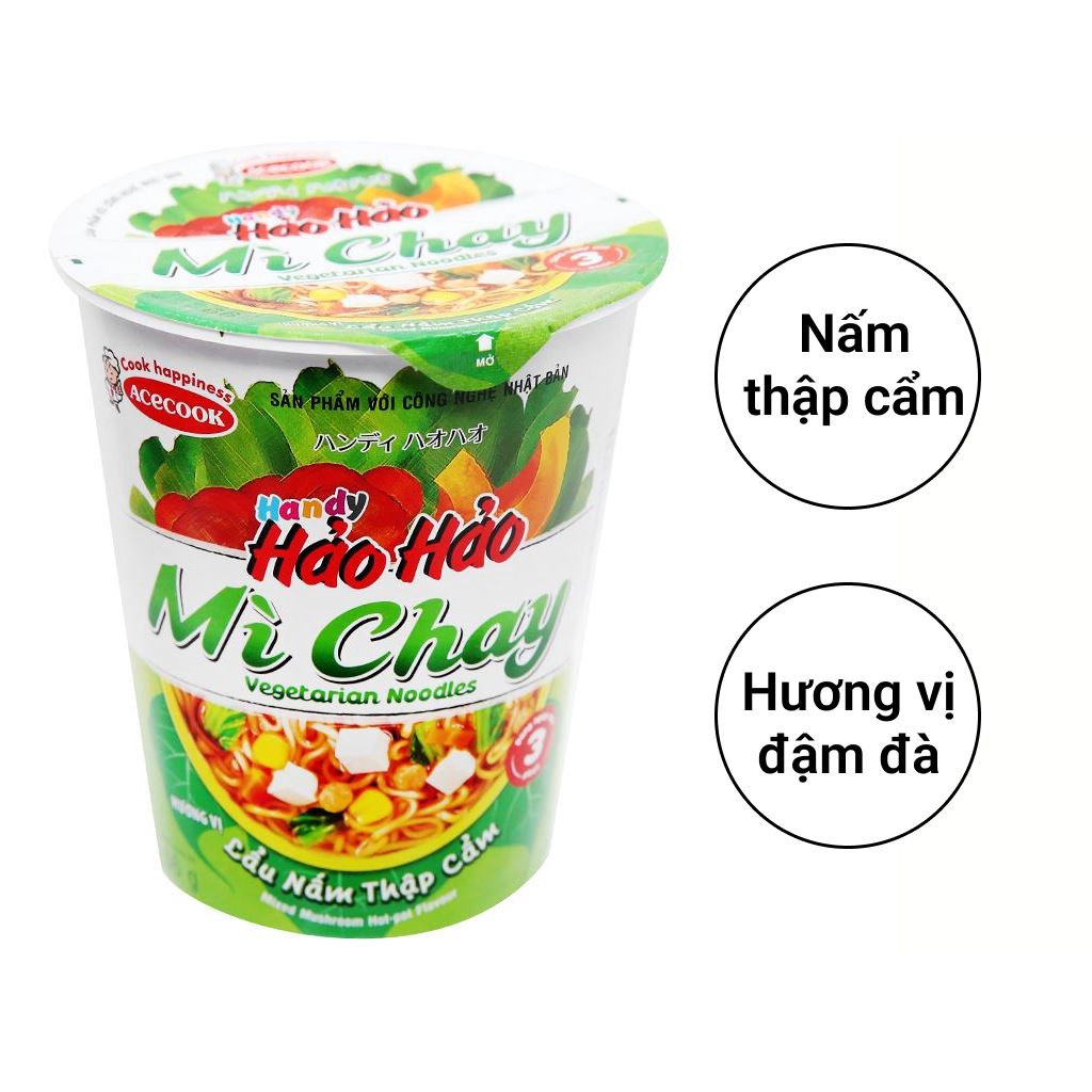 Thùng 24 ly Mì chay Handy Hảo Hảo lẩu nấm thập cẩm ly 66g