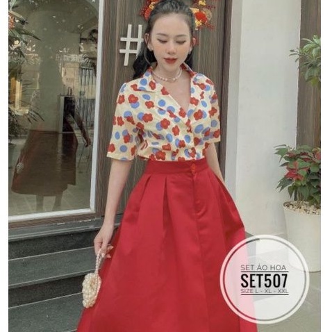 Set big size áo hoa và chân váy dài cotton lạnh từ 60kg-90kg