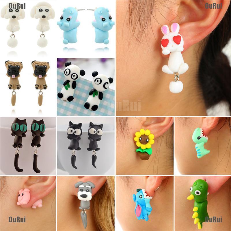 Bông Tai Hình Động Vật Đất Sét Đáng Yêu