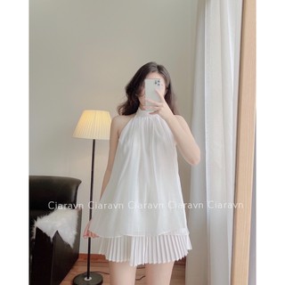 Áo yếm voan (trắng/cam đất)