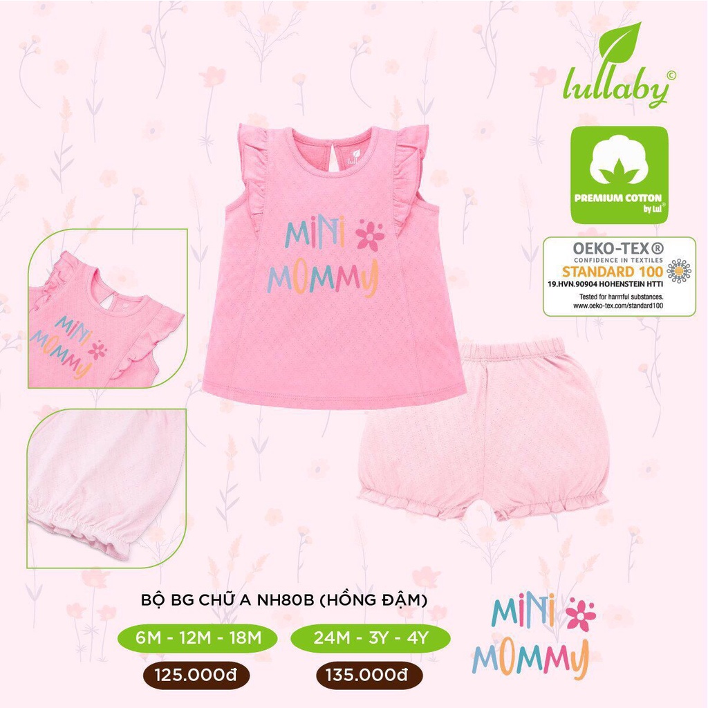 [RẺ VÔ ĐỊCH] Bộ cánh tiên chữ A in họa tiết bé gái cotton cao cấp Lullaby chính hãng