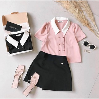 Áo cổ trắng kết cườm