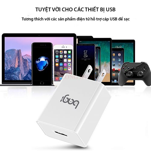 Combo cốc sạc Bagi 2A 1USB + Cáp USB Type-C 2.0 1.2m CB-C52n - Hàng chính hãng