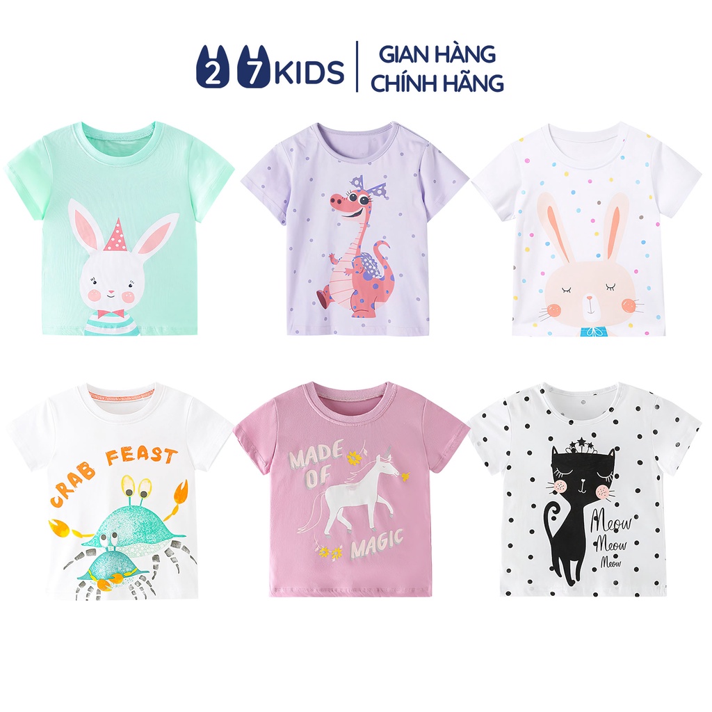 Áo thun bé gái ngắn tay 27Kids Forest Kingdom áo cộc nữ 100% Cotton cho trẻ từ 2-10 tuổi GSTS7