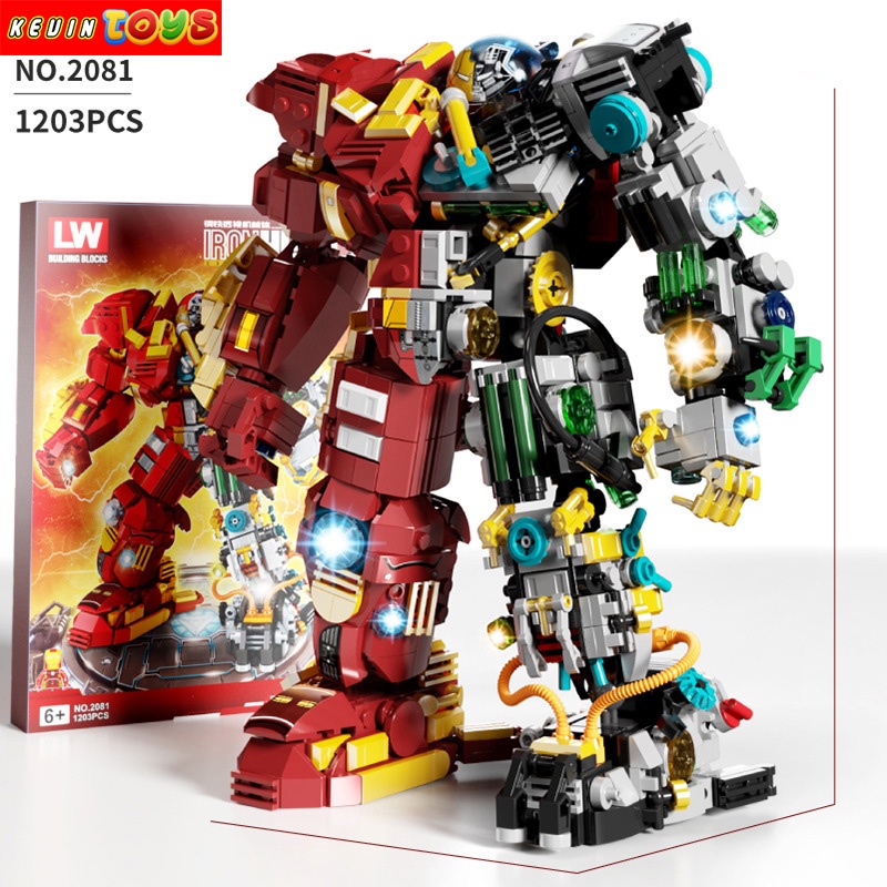 Đồ Chơi Lắp Ráp Kiểu LEGO Mô Hình Người Sắt Khổng Lồ Xanh Mecha Iron Hulk Buster Model LW 2081 Với 1203 Mảnh Ghép