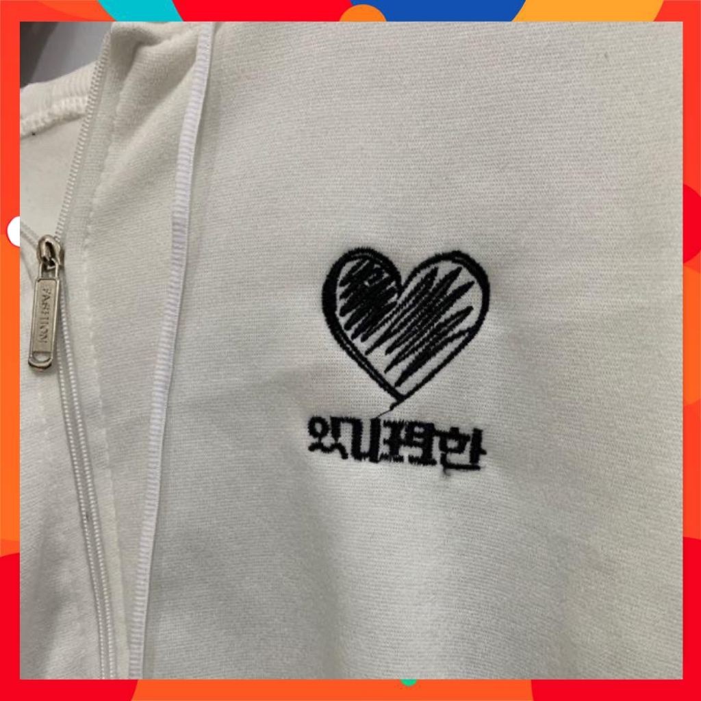 Áo khoac nỉ dây kéo form rộng unisex basic AKN05 LECHAU thêu tim siêu cute | BigBuy360 - bigbuy360.vn