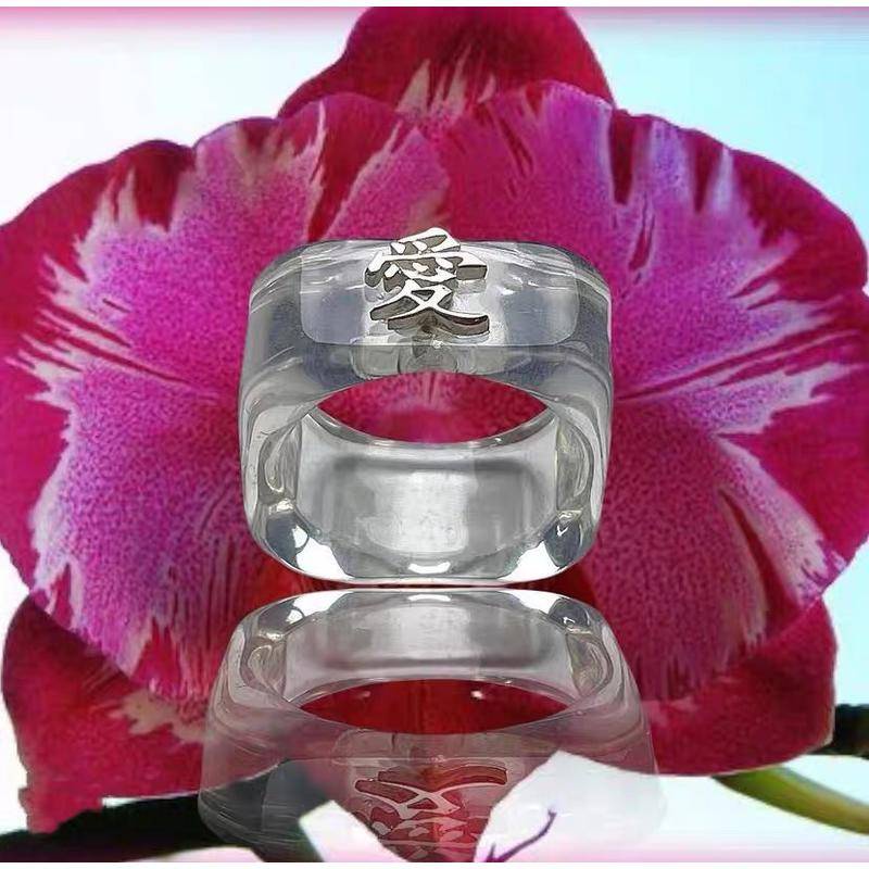 Nhẫn mờ chạm khắc chữ "tình yêu" phong cách Hàn Quốc Trung Quốc dân tộc