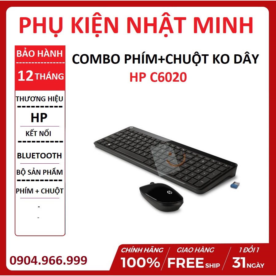 Combo phím chuột không dây HP C6020 Xịn đẹp tinh tế kết nối bluetooth hàng chính hãng BH 12 tháng lỗi 1 đổi 1