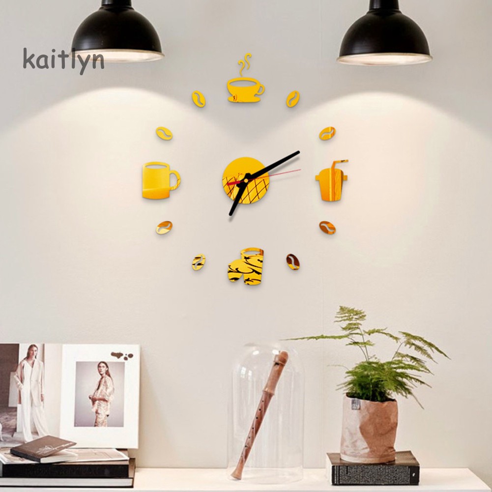 Nhãn dán trang trí tường phòng hình dạng đồng hồ hiệu ứng gương acrylic 3D DIY