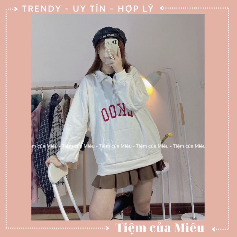 Áo nỉ bông polo trắng thêu LKOO Tiệm của Miêu