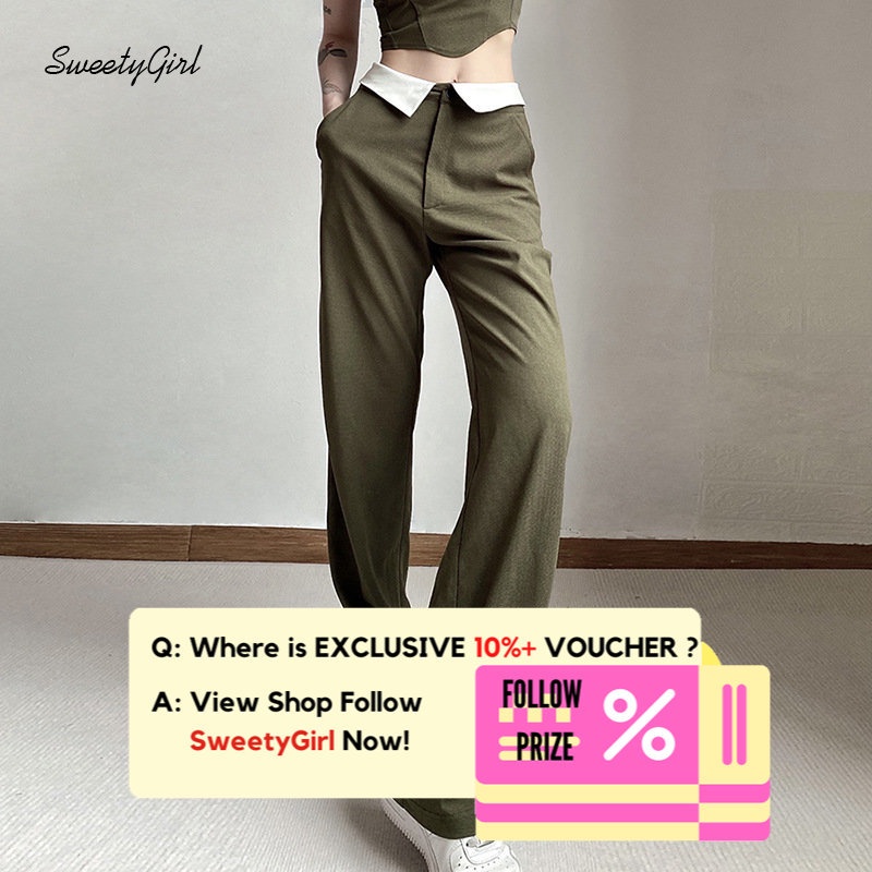 Set Áo Cổ Yếm Không Tay + Quần Dài Lưng Cao Màu Xanh Lá Trơn Thời Trang 2022 Cho Nữ