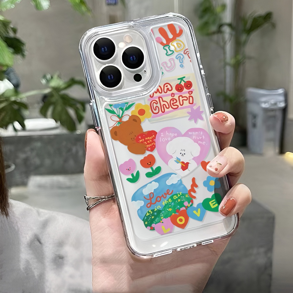 Ốp Điện Thoại Trong Suốt Họa Tiết Trái Tim / Gấu / Cún Cho iphone 14 Pro Max 14 Plus 13 11 12 7Plus X XR XS Max
