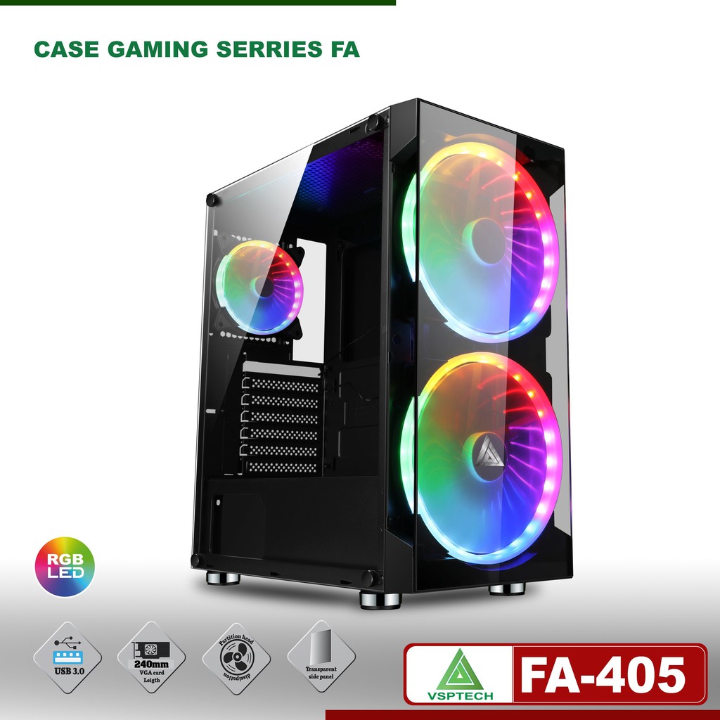 MẪU MỚI - VỎ NGUỒN MÁY TÍNH Case FA-405 Gaming Có Sẵn Fan 20cm LED ARGB.