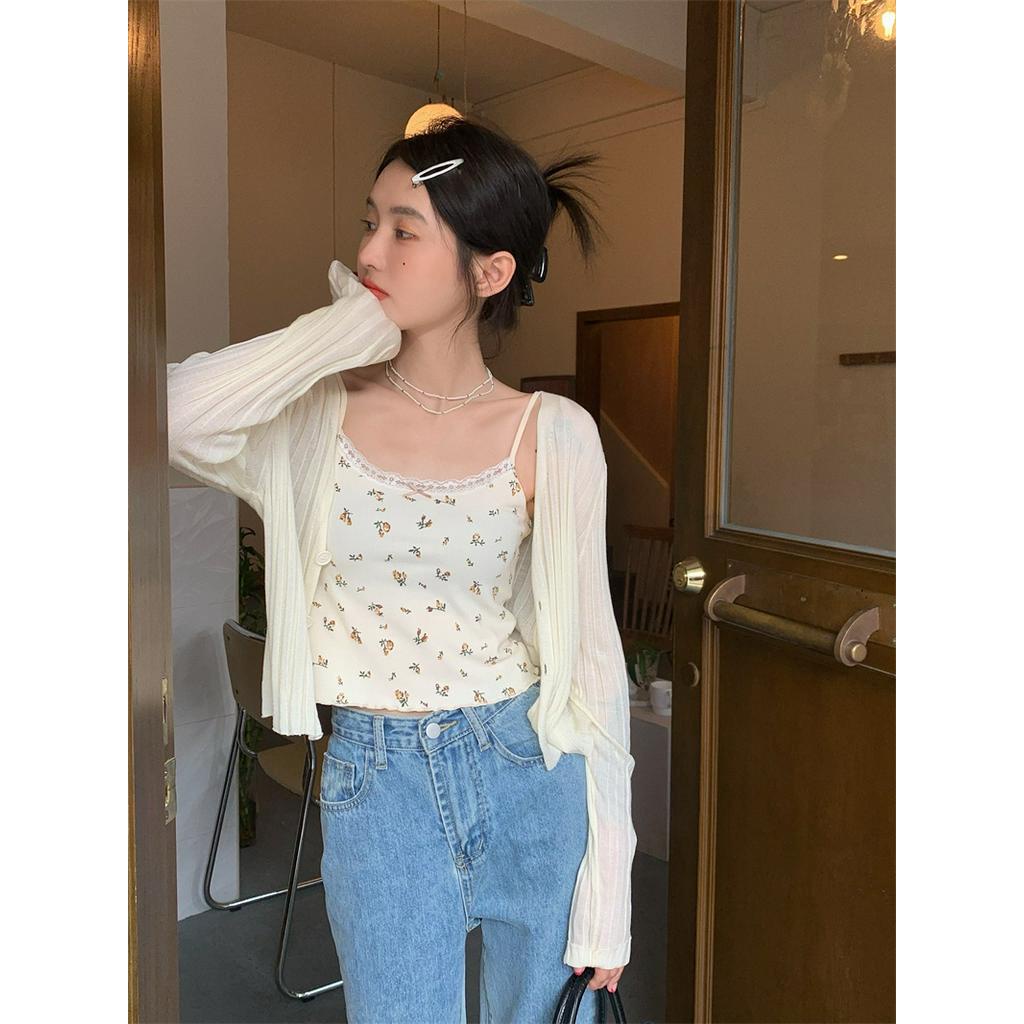Áo Khoác Cardigan Dệt Kim Chống Nắng In Hoa Xinh Xắn 63721
