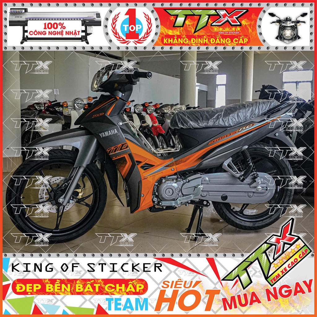 Tem Xe Sirius Đen Cam RC 2022 - Tem Dán Xe Sirius RC 110 Cam Đen siêu Đẹp - Mẫu Tem Rời Sirius Đen Cam