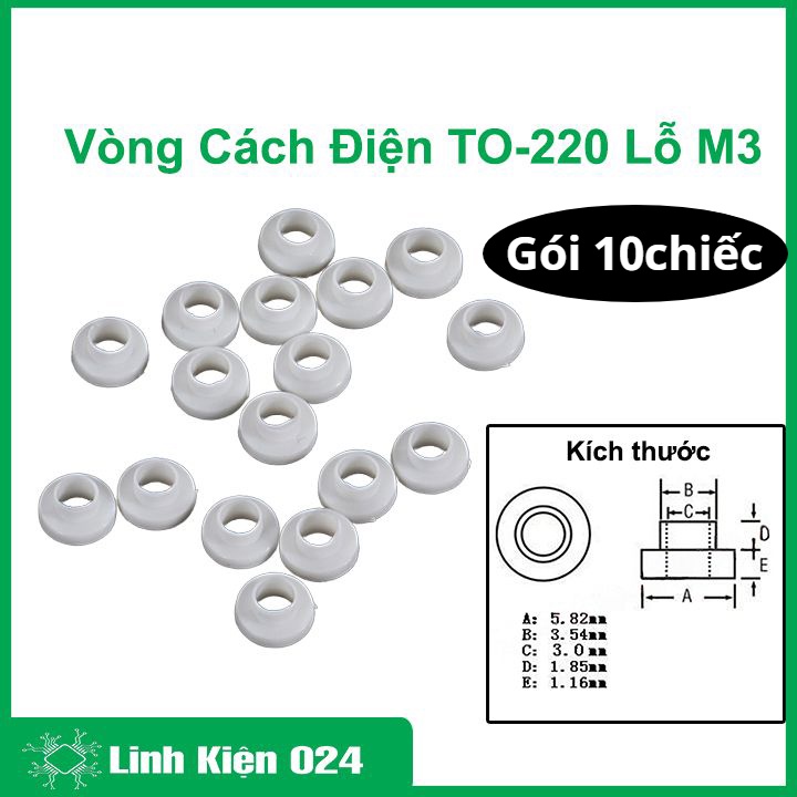 Gói 10 vòng đệm cách điện TO-220 lỗ M3 chất liệu nhựa chuyên dụng