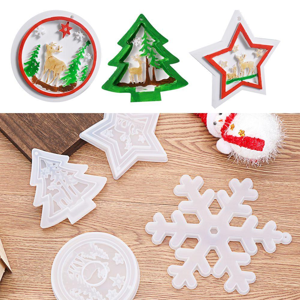 Khuôn Silicone Làm Thẻ Nhựa Resin Hình Tuần Lộc / Cây Thông Giáng Sinh 1 Cái