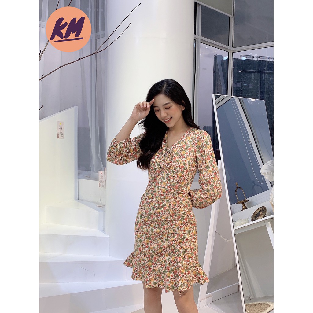 Đầm Hoa Đuôi Cá Rút Dây siêu xinh ( Ảnh thật)