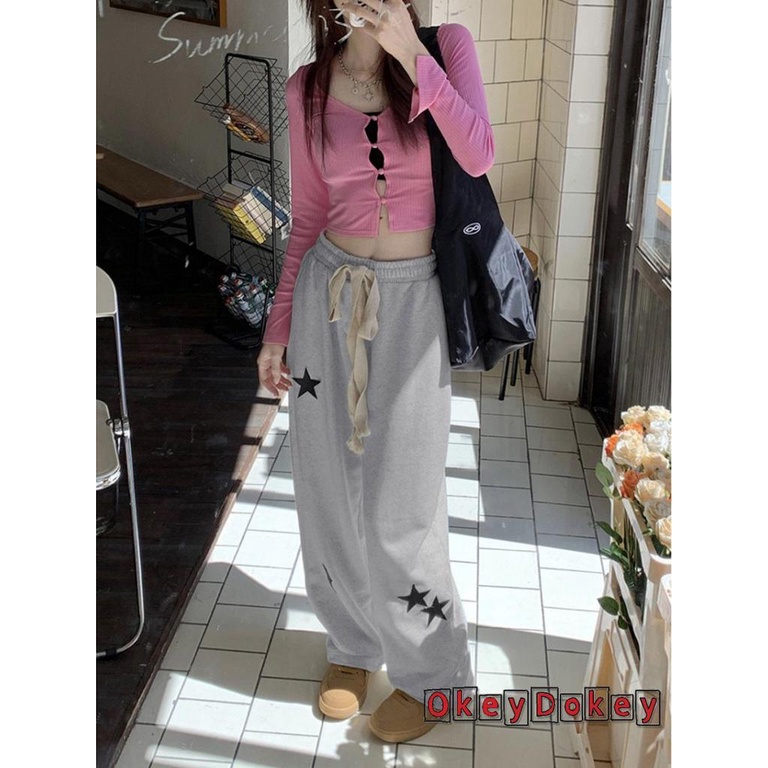 Quần Dài Dáng Suông Có Túi In Hình Ngôi Sao Thời Trang Xuân Thu Cho Nữ