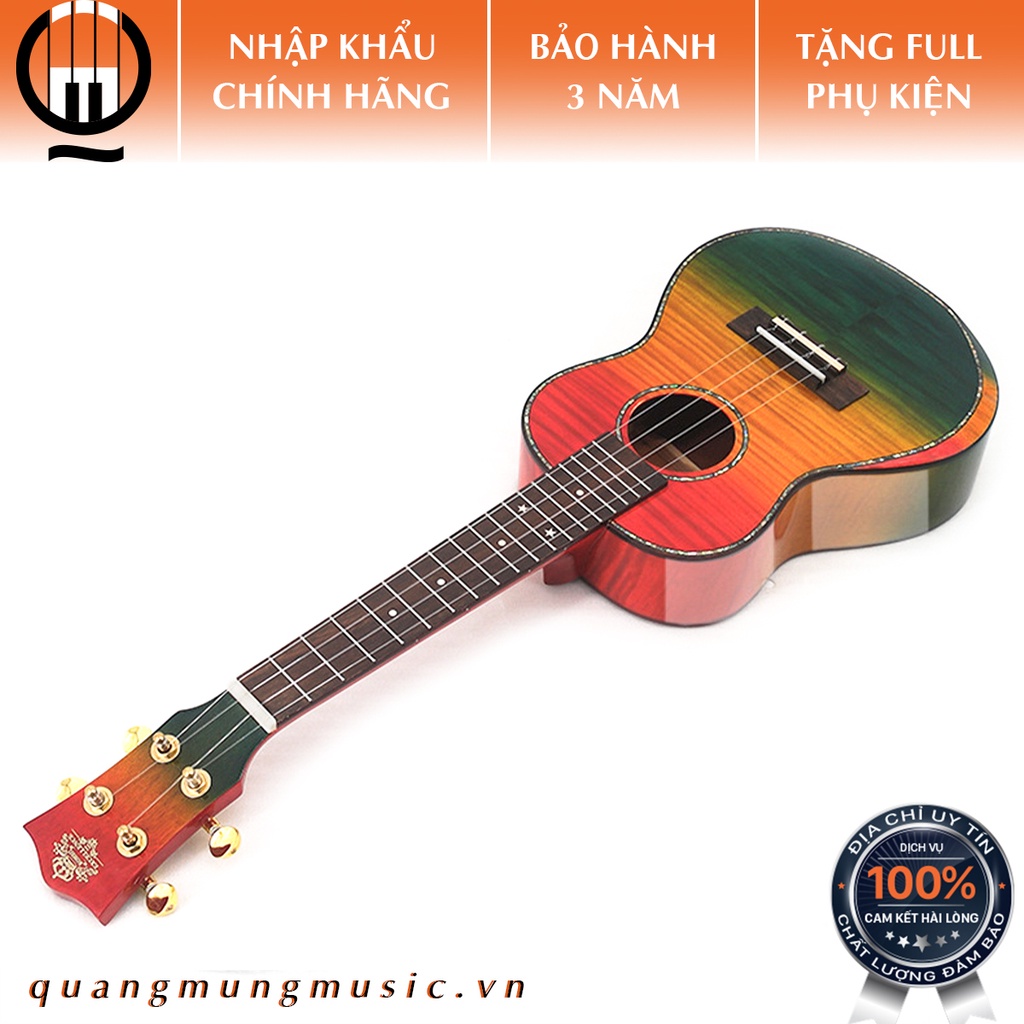 Đàn Ukulele size 24 Concert gỗ Vân Sam cao cấp Full Solid - Khảm trai Body