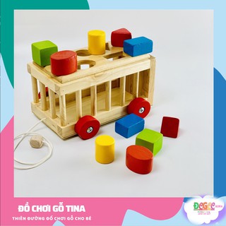 Đồ Chơi Thông Minh Xe Cũi Thả Hình Khối Bằng Gỗ Cho Bé Đồ Chơi Vui Thả Khối Hộp Thả Hình Khối Đồ Chơi Gỗ Tina