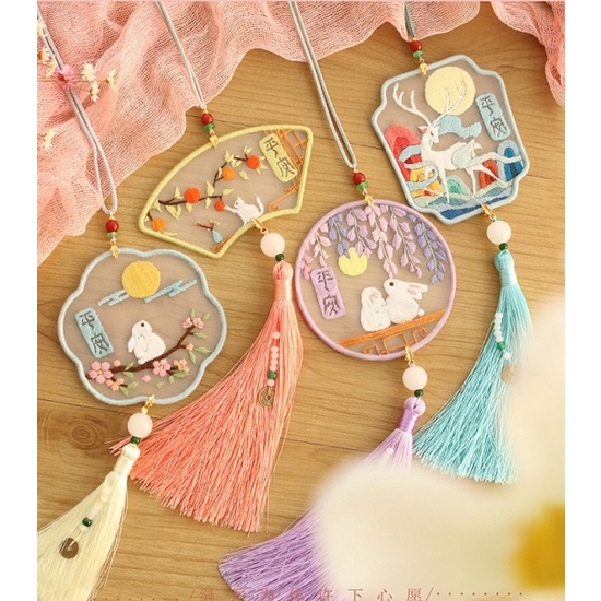 Bộ kit thêu tay DIY handmade làm bookmark cổ phong đánh dấu trang sách đầy đủ dụng cụ