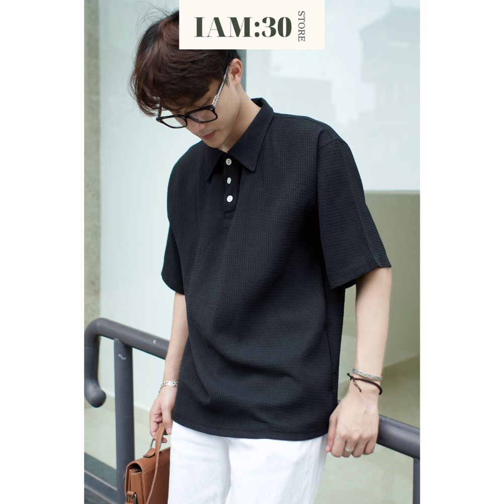 Áo polo form rộng nam IAM:30 Store tay lỡ Unisex basic trẻ trung thun tổ ong