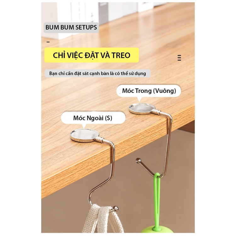 Móc Treo Đồ Gắn Bàn Kim Loại Chịu Lực 30KG, Móc Treo Túi Xách Tiện Lợi, Nhỏ Gọn, Bền, Không Gãy