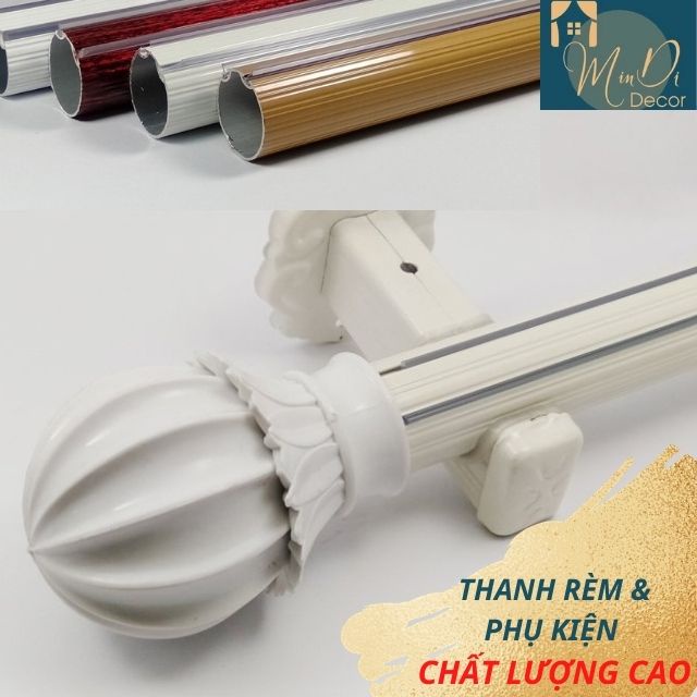 [Hình ảnh thực tế] Thanh Treo Rèm Đầy Đủ Phụ Kiện Kèm Theo Trụ Rèm, Đầu Rèm, Núm Vén, Tặng Cút Nối - MinDi Decor