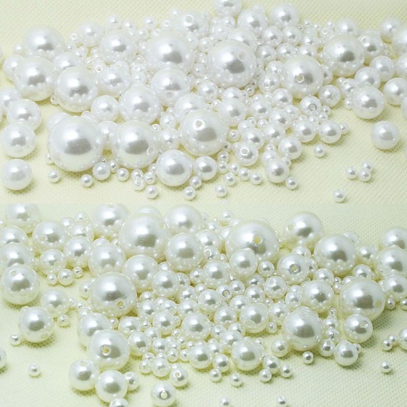 Túi Hạt Ngọc Trai Tròn Màu Trắng Ngà Bằng ABS Giả 4 6 8 10 12 14 16 18 20mm Làm Đồ Thủ Công DIY