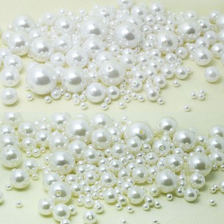 Túi Hạt Ngọc Trai Tròn Màu Trắng Ngà Bằng ABS Giả 4 6 8 10 12 14 16 18 20mm Làm Đồ Thủ Công DIY