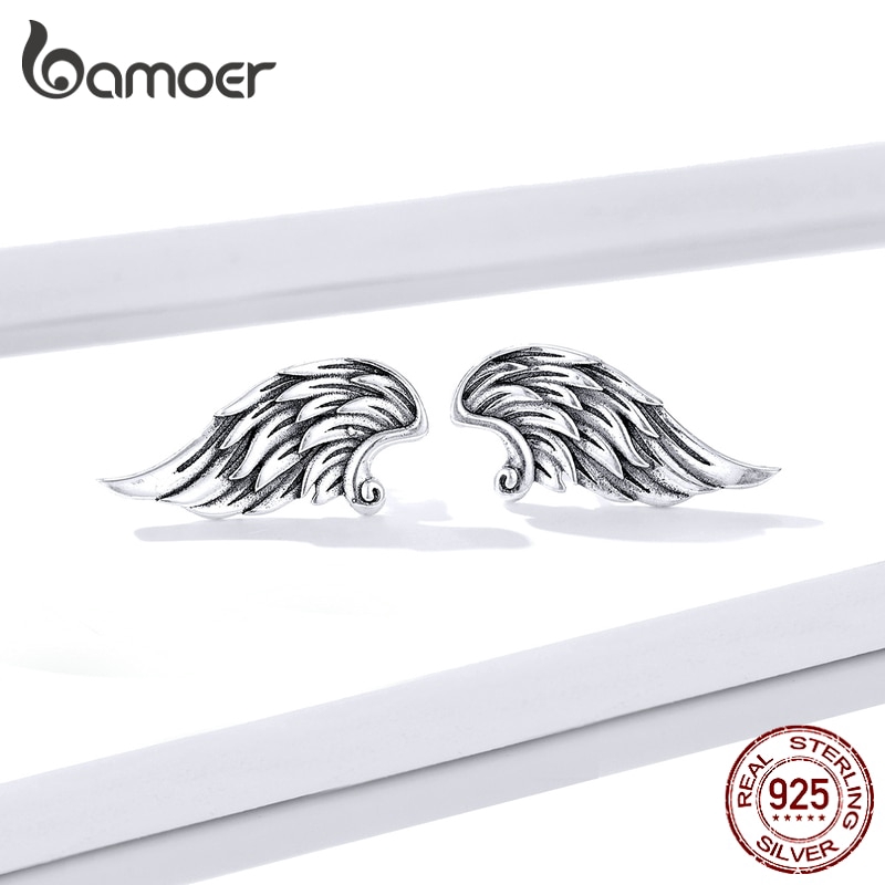 Bông Tai Bamoer BSE343 Chất Liệu Bạc 925 Hình Cánh Thiên Thần Cho Nữ