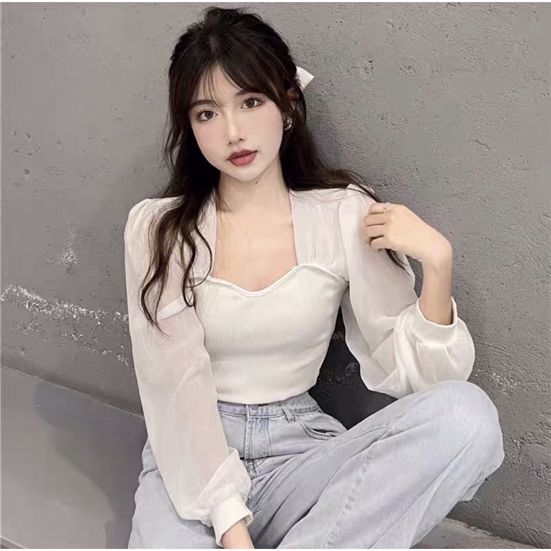 ÁO GÂN TIỂU THƯ CÔNG SỞ PHỐI VOAN TAY BỒNG XINH ĐẸP HÀNG QUẢNG CHÂU SIÊU RẺ Love 9
