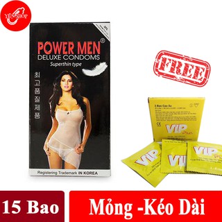 Bao cao su kéo dài thời gian mỏng powermen super thin tặng hộp bcs 3 cái